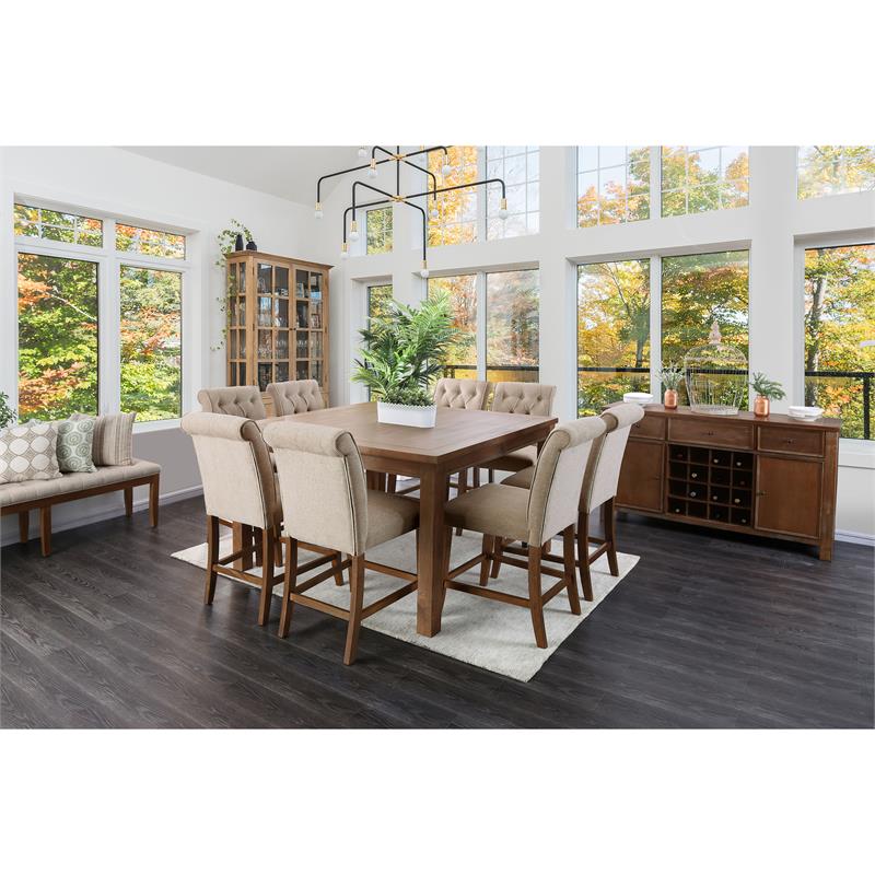 Bowery Hill Fabric Tufted Pub Chairs in Beige (Set of 2) Finish