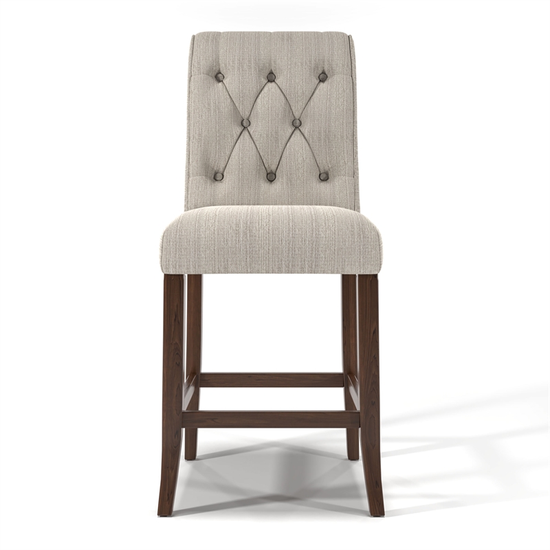 Bowery Hill Fabric Tufted Pub Chairs in Beige (Set of 2) Finish
