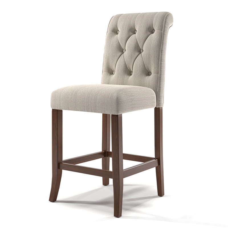 Bowery Hill Fabric Tufted Pub Chairs in Beige (Set of 2) Finish