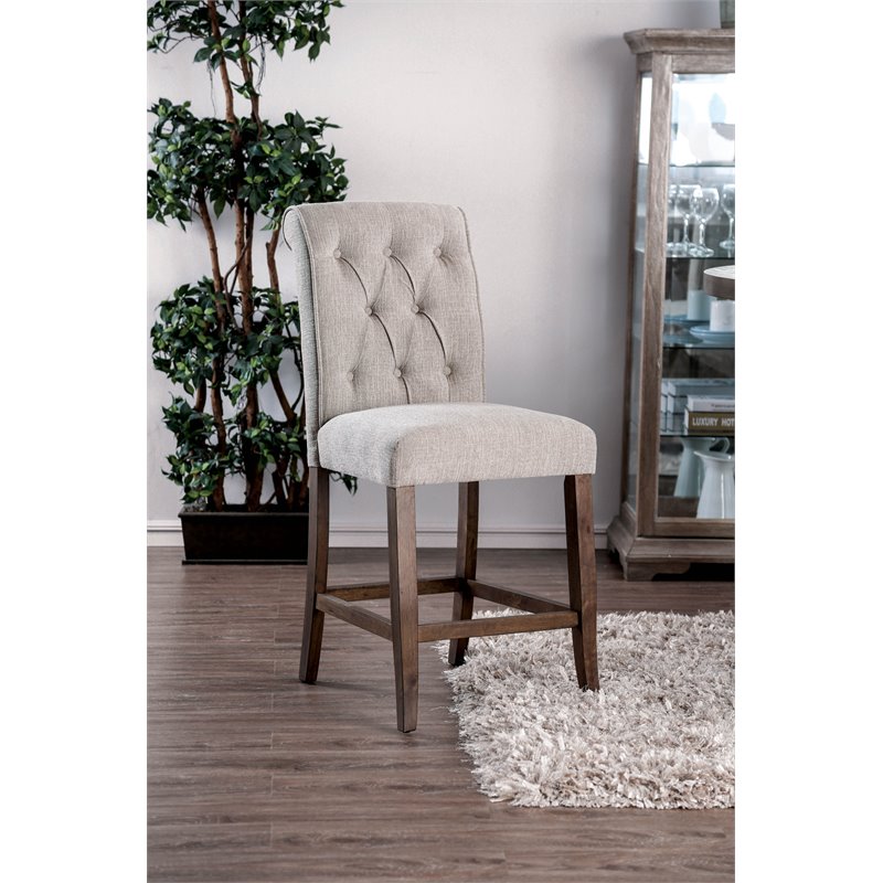 Bowery Hill Fabric Tufted Pub Chairs in Beige (Set of 2) Finish