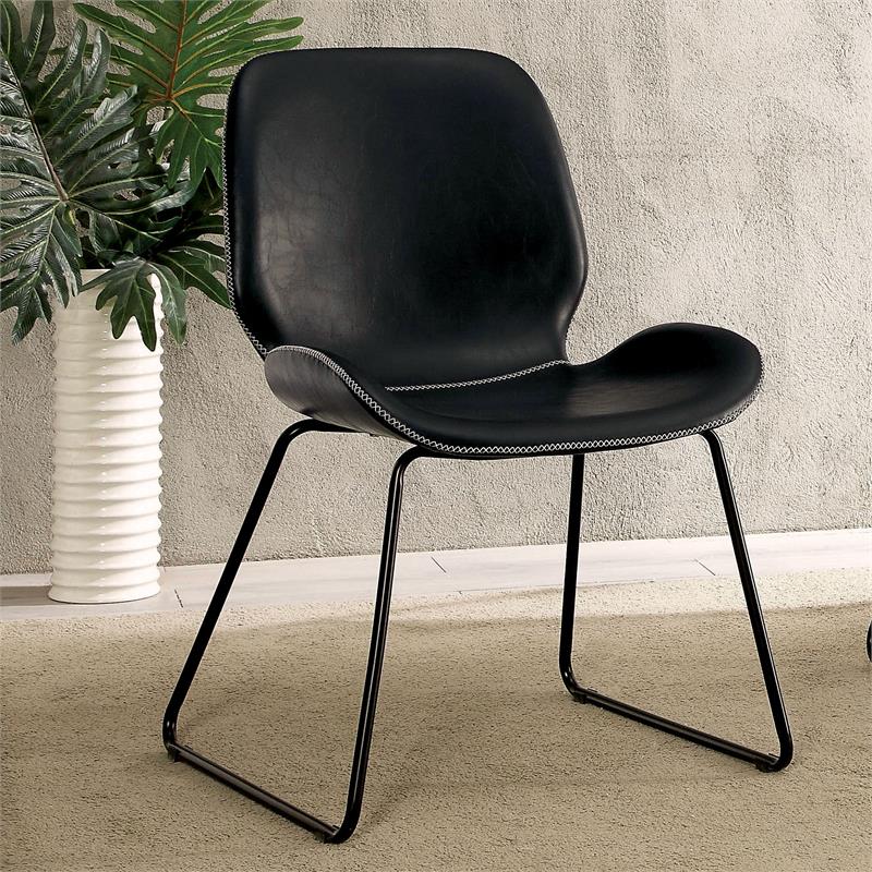 Bowery Hill Faux Leather Upholstered Accent Chair in Black Finish