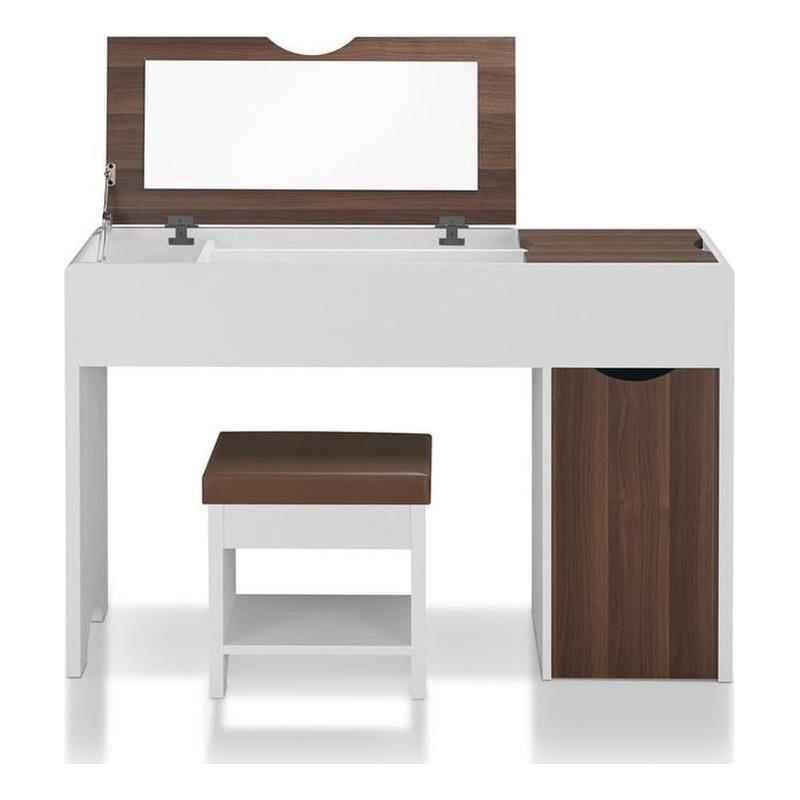 Bowery Hill Wood Walnut Vanity Table Rectangular Lift Top Mirror 47