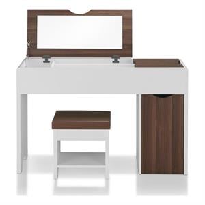 Bowery Hill Wood Walnut Vanity Table Rectangular Lift Top Mirror 47&quot Unassembled