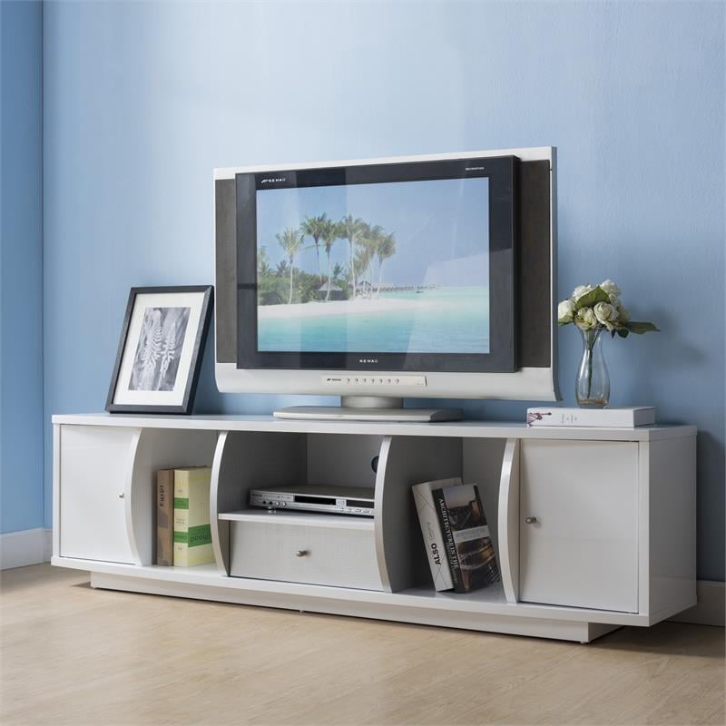 Bowery Hill Contemporary Wood 72-Inch TV Stand in Glossy White