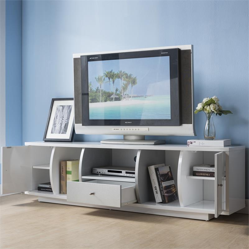 Bowery Hill Contemporary Wood 72-Inch TV Stand in Glossy White