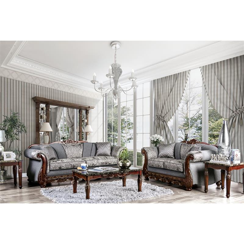 Bowery Hill Upholstered Gray Sofa Rectangular Rolled Arms 93