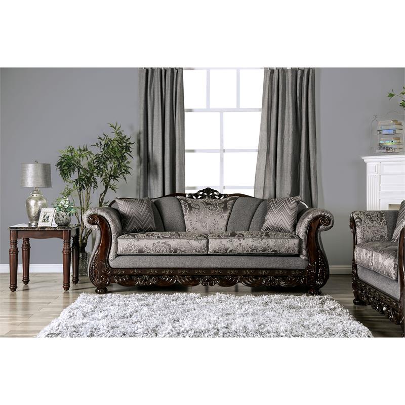 Bowery Hill Upholstered Gray Sofa Rectangular Rolled Arms 93