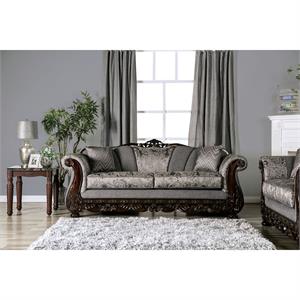 Bowery Hill Upholstered Gray Sofa Rectangular Rolled Arms 93&quot Unassembled