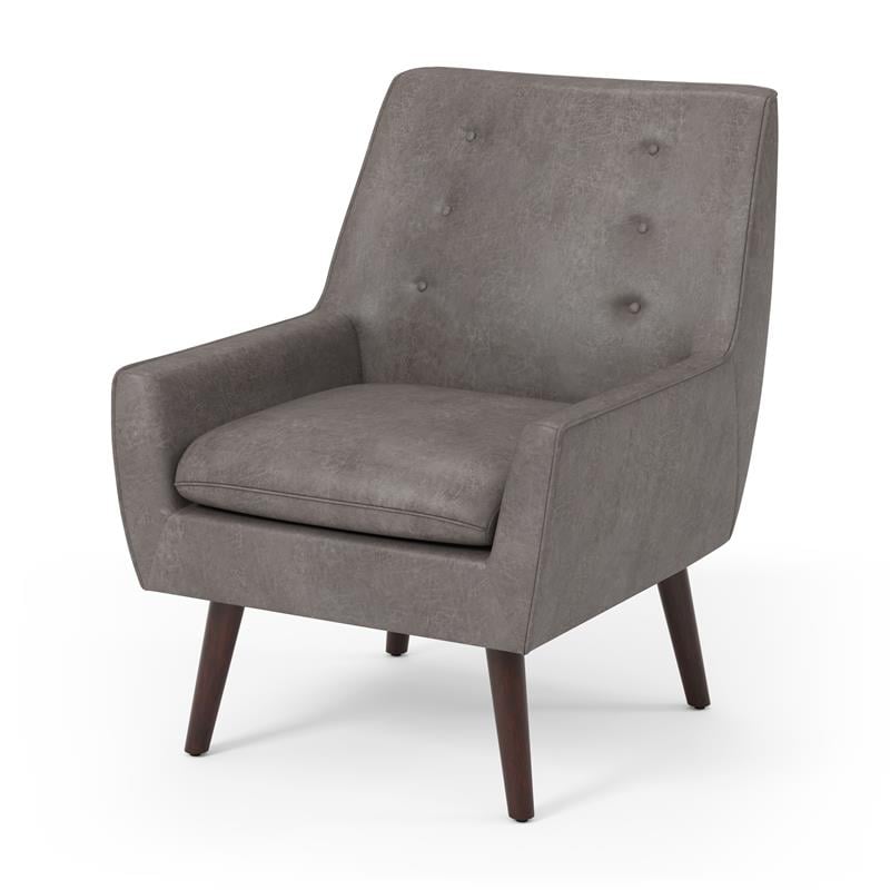 Bowery Hill Mid-Century Fabric Tufted Accent Chair in Brown Finish