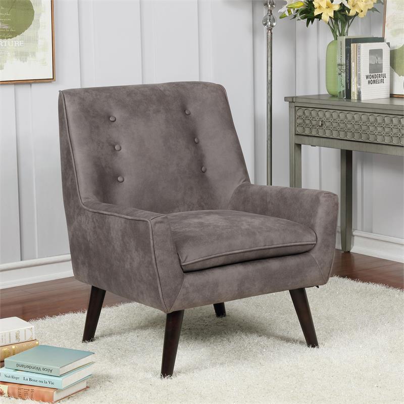 Bowery Hill Mid-Century Fabric Tufted Accent Chair in Brown Finish