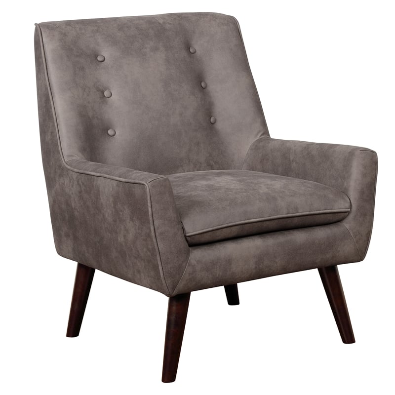 Bowery Hill Mid-Century Fabric Tufted Accent Chair in Brown Finish