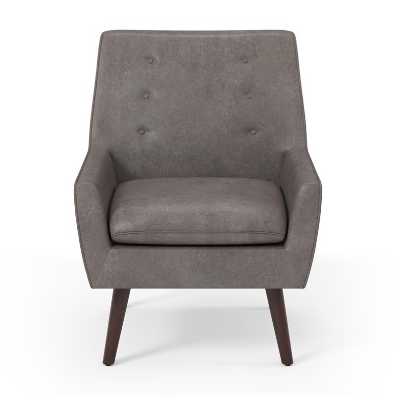 Bowery Hill Mid-Century Fabric Tufted Accent Chair in Brown Finish