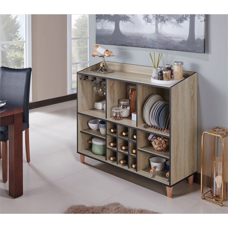 Bowery Hill Modern Wood 8-Shelf Buffet in Natural Oak Finish