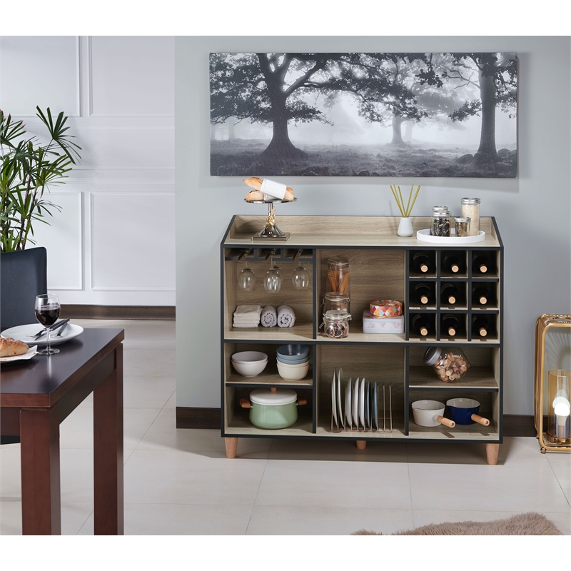 Bowery Hill Modern Wood 8-Shelf Buffet in Natural Oak Finish