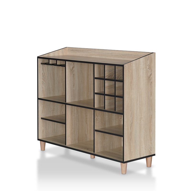 Bowery Hill Modern Wood 8-Shelf Buffet in Natural Oak Finish