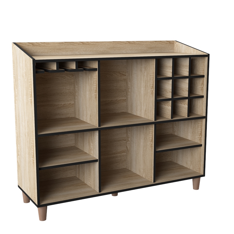 Bowery Hill Modern Wood 8-Shelf Buffet in Natural Oak Finish