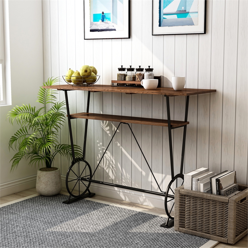 Bowery Hill 1-Shelf Rectangle Contemporary Metal Bar Table in Oak