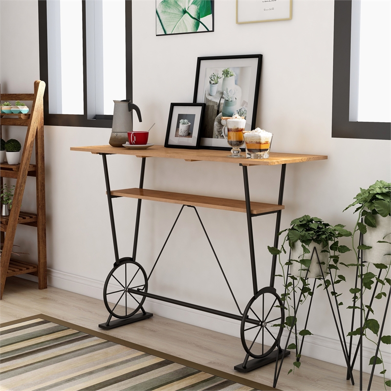 Bowery Hill 1-Shelf Rectangle Contemporary Metal Bar Table in Oak