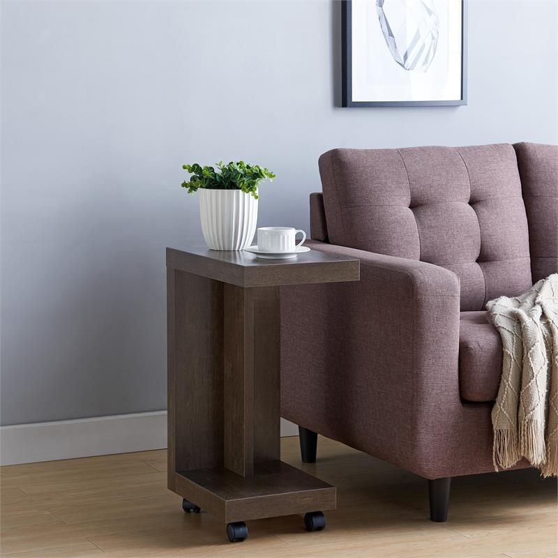 Bowery Hill Modern Wood Mobile End Table in Walnut Oak Finish