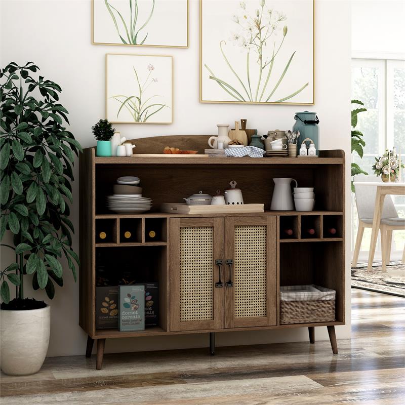 Bowery Hill Wood Multi-Storage Buffet in Distressed Walnut Finish