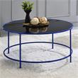 Bowery Hill Contemporary Glass Top Round Coffee Table in Blue