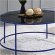 Bowery Hill Contemporary Glass Top Round Coffee Table in Blue