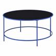 Bowery Hill Contemporary Glass Top Round Coffee Table in Blue