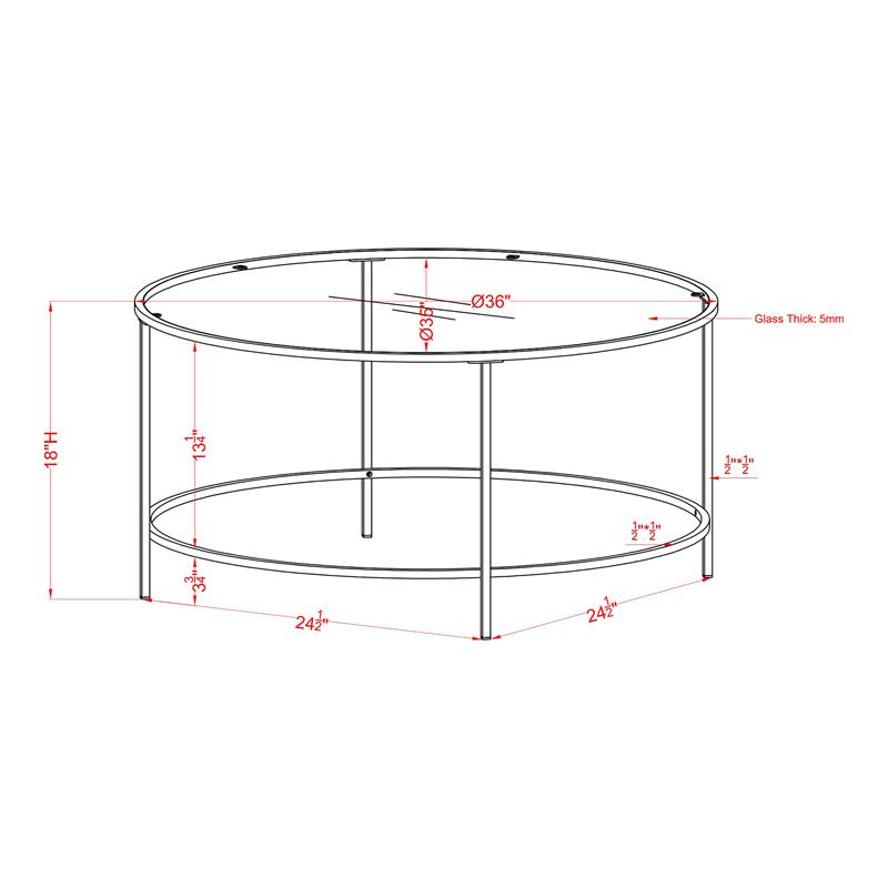 Bowery Hill Contemporary Glass Top Round Coffee Table in Red