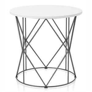 Bowery Hill Modern Industrial Wood Round End Table in White Finish