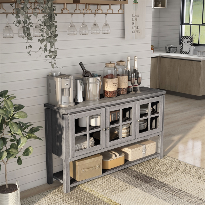 Bowery Hill Contemporary Wood Multi-Storage Buffet in Gray Oak