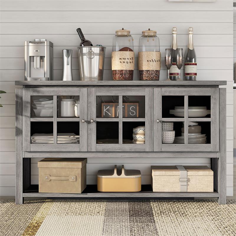 Bowery Hill Contemporary Wood Multi-Storage Buffet in Gray Oak