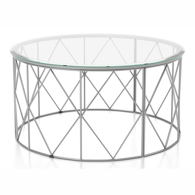 Bowery Hill Contemporary Glass Top Round Coffee Table in Chrome