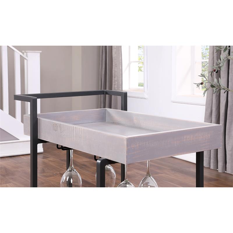 Bowery Hill Contemporary Wood Serving Cart in Antique Gray Finish