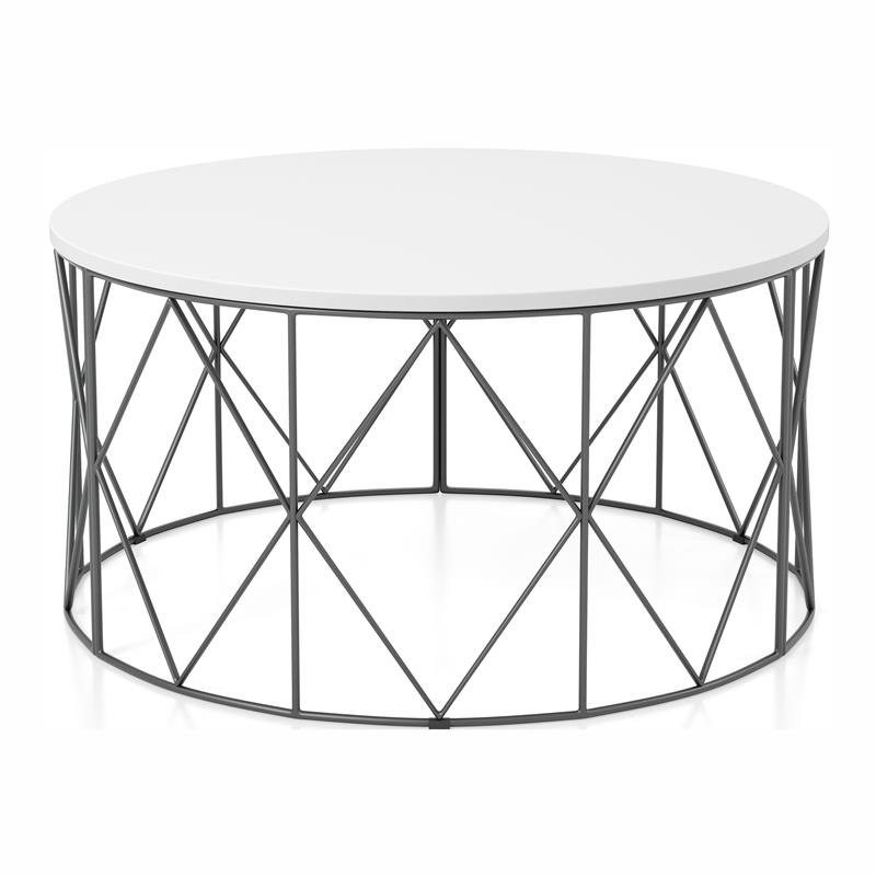 Bowery Hill Industrial Wood Round Coffee Table in White Finish