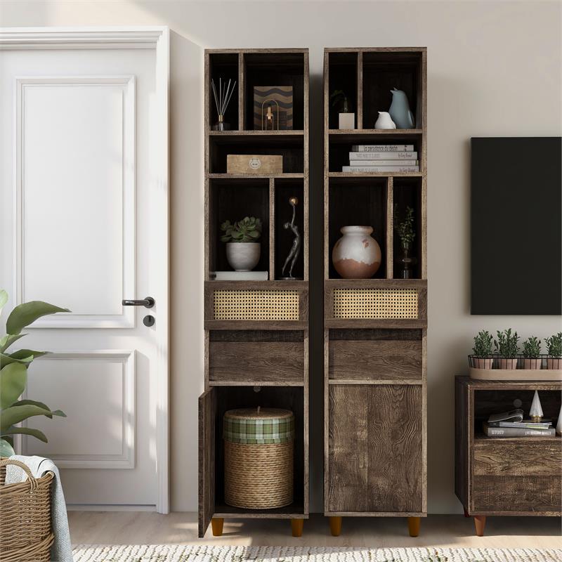 Bowery Hill Rustic Wood Multi-Storage TV Tower in Reclaimed Oak