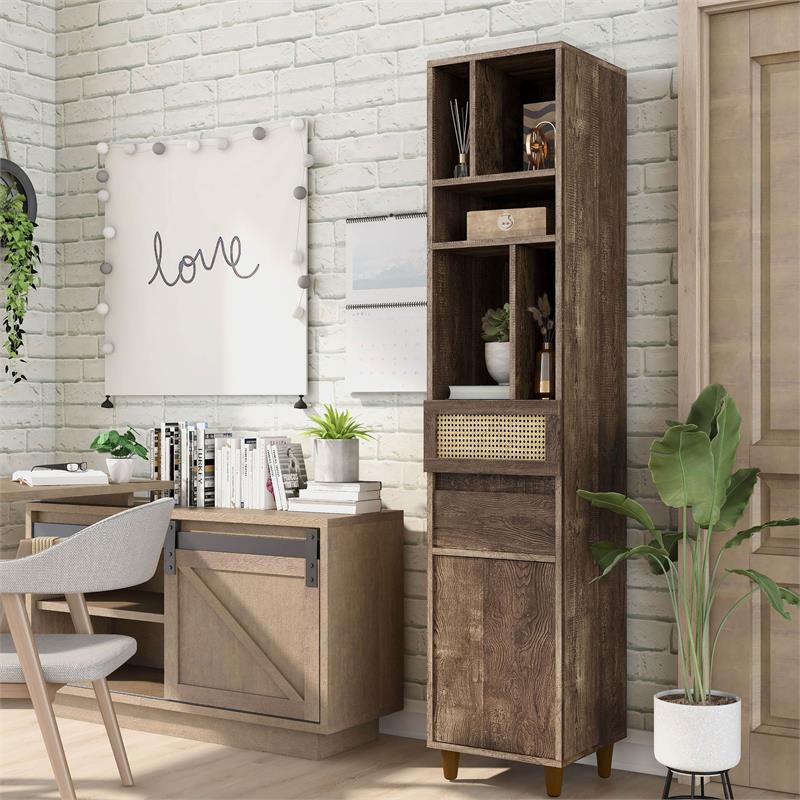 Bowery Hill Rustic Wood Multi-Storage TV Tower in Reclaimed Oak