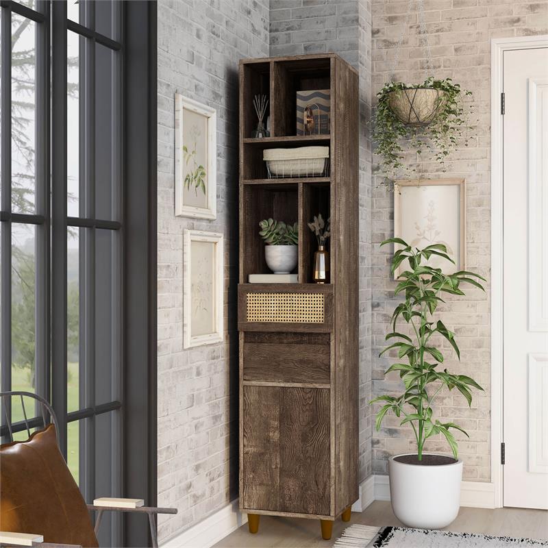 Bowery Hill Rustic Wood Multi-Storage TV Tower in Reclaimed Oak