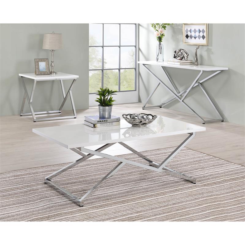 Bowery Hill Wood Rectangular Console Table in Chrome and White