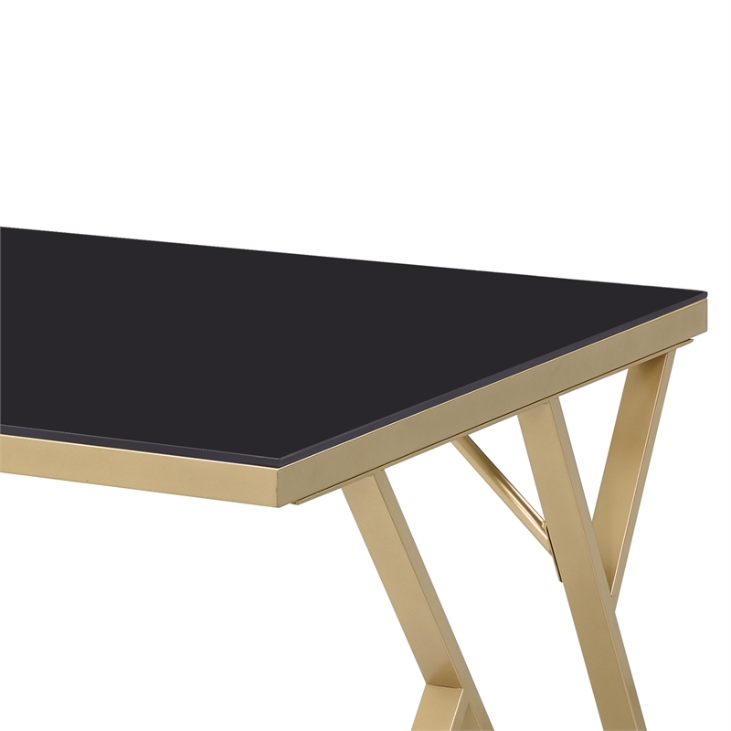 Bowery Hill Contemporary Black Glass Top Dining Table Finish