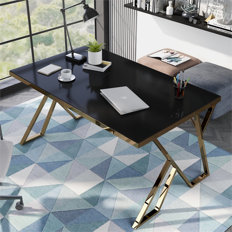 Bowery Hill Contemporary Black Glass Top Dining Table Finish
