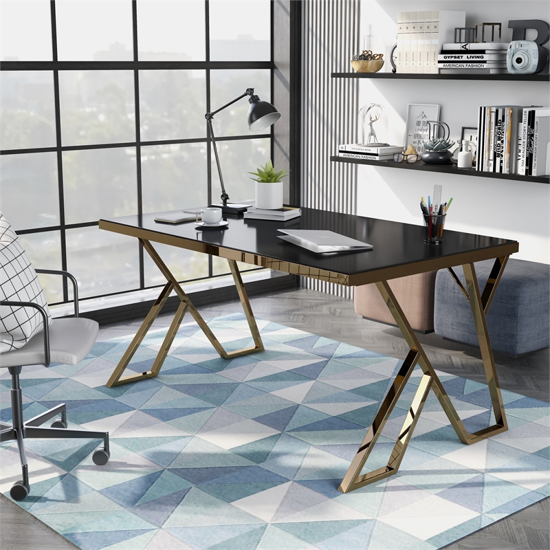Bowery Hill Contemporary Black Glass Top Dining Table Finish