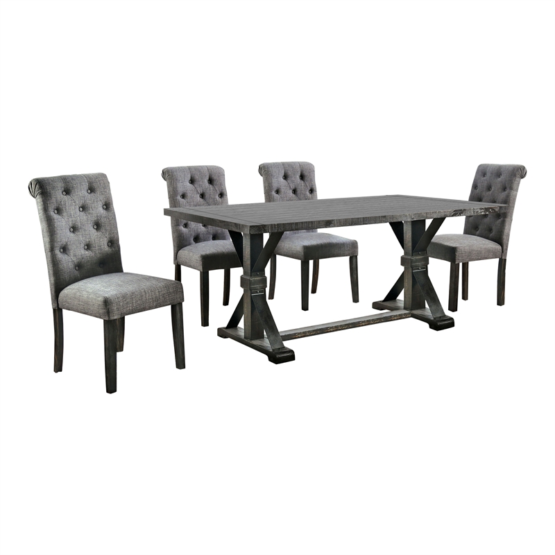 Bowery Hill Rustic Wood 5-Piece Dining Table Set in Gray Finish