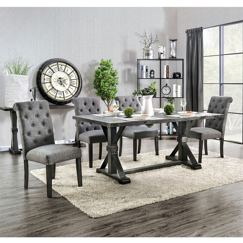 Bowery Hill Rustic Wood 5-Piece Dining Table Set in Gray Finish