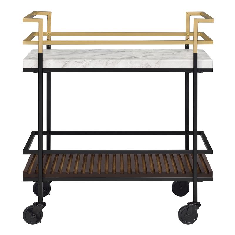 Bowery Hill 2-Tier Transitional Metal Serving Cart in Multi-Color