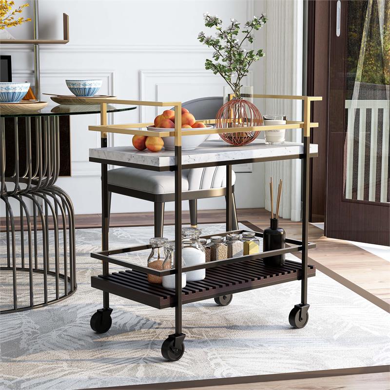 Bowery Hill 2-Tier Transitional Metal Serving Cart in Multi-Color