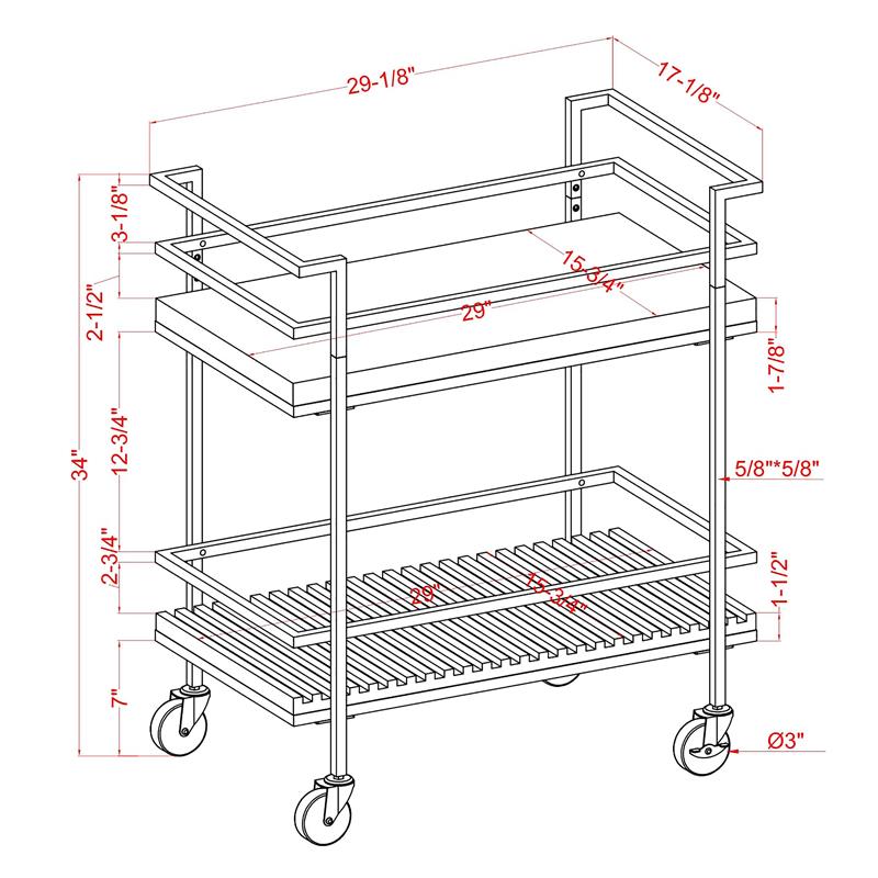 Bowery Hill 2-Tier Transitional Metal Serving Cart in Multi-Color