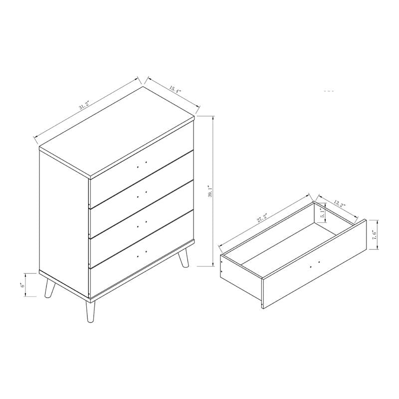 Bowery Hill Mid-Century Modern Wood 4-Drawer Chest in White Finish