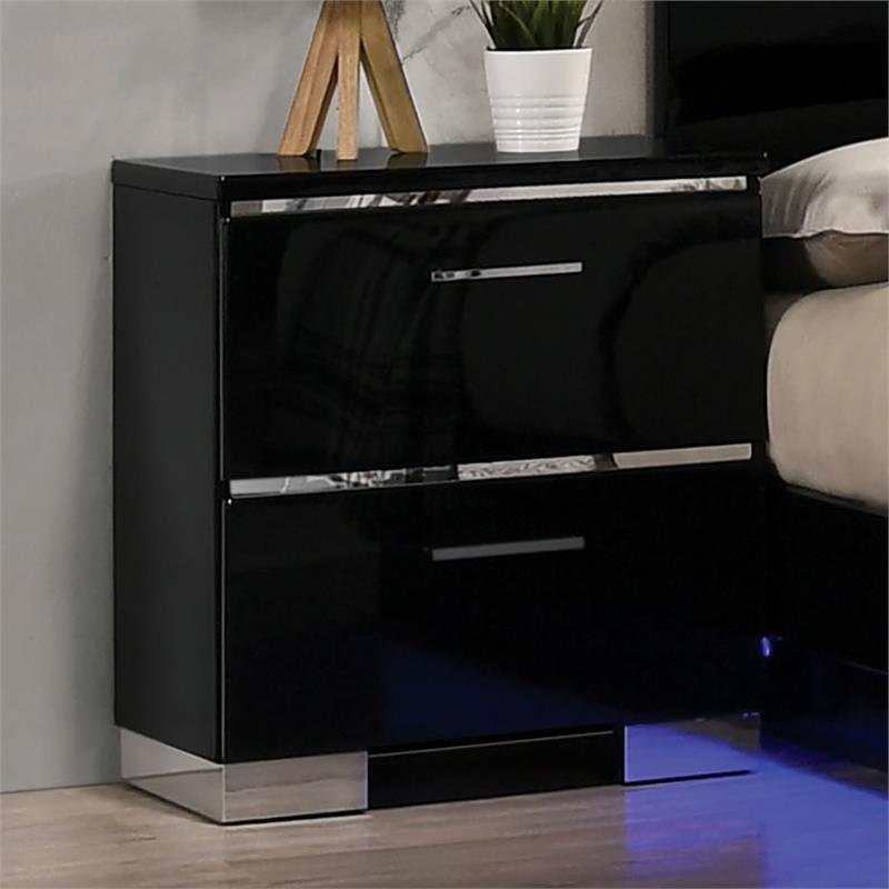 Bowery Hill 6pc Wood Bedroom Set-Queen+Nightstands+Chest+Dresser+Mirror in Black