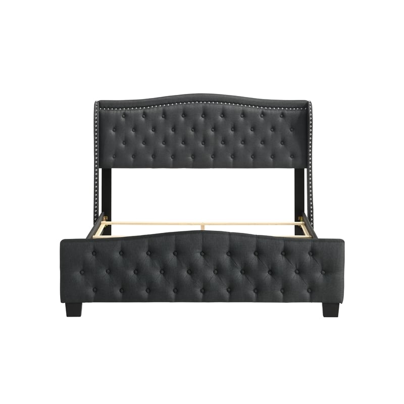 Bowery Hill Traditional Fabric Queen Button Tufted Upholstered Bed in Gray