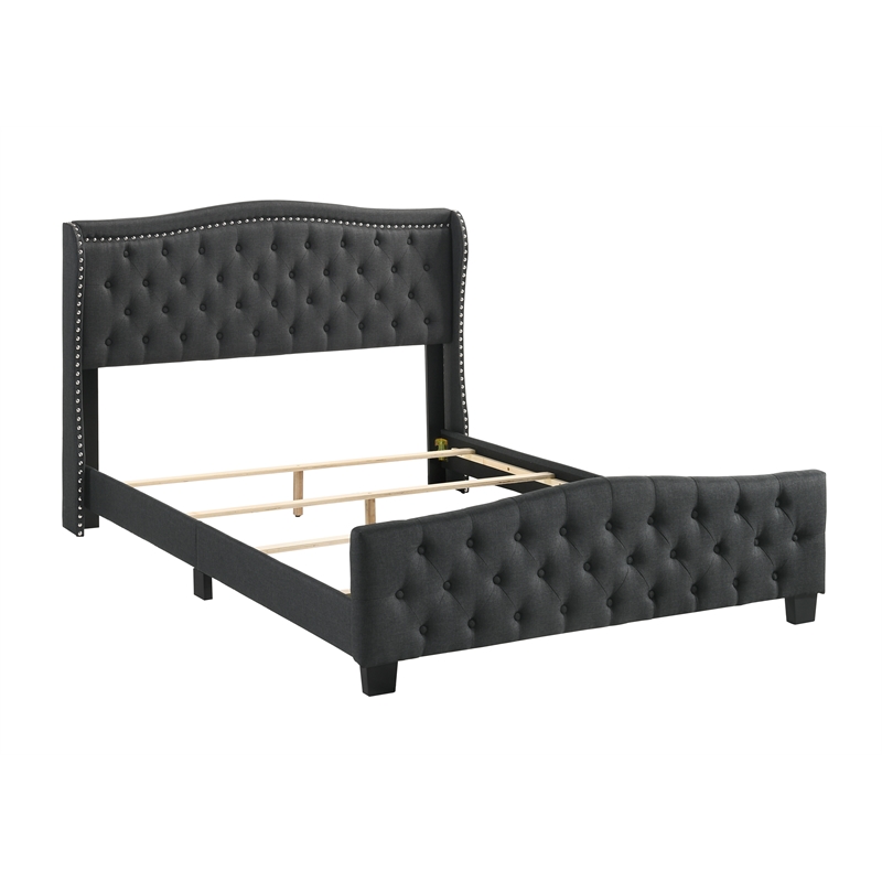 Bowery Hill Traditional Fabric Queen Button Tufted Upholstered Bed in Gray